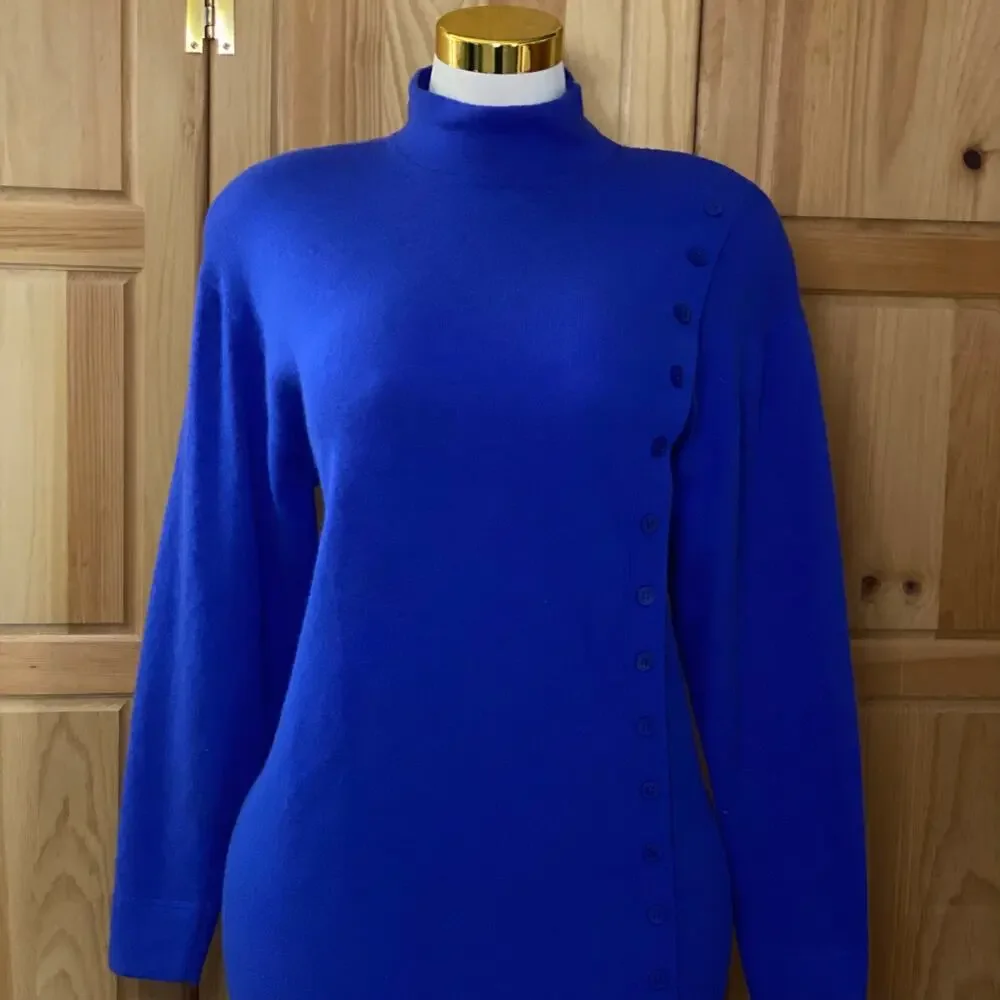 True Vintage Rabbit Hair and Lambswool Luxury Old Money Asymmetric Button Dress - Picture 4 of 16